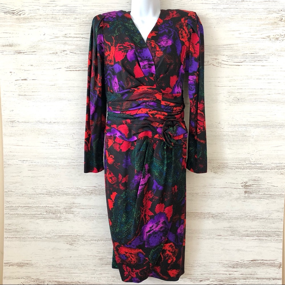 Vintage 80s 100% Silk Abstract Cocktail Dress